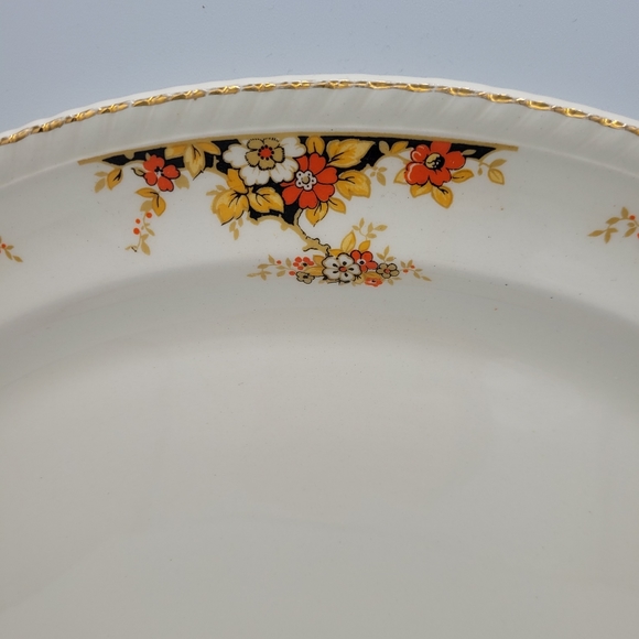 Vintage Johnson Bros. Old English Oval Serving Platter Navy Gold Orange Floral - Picture 3 of 12